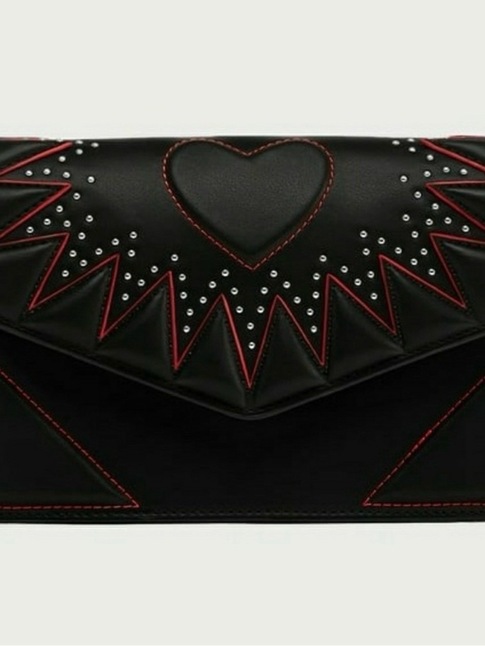 Zara Black Clutch with Red Stitching & Heart Accent